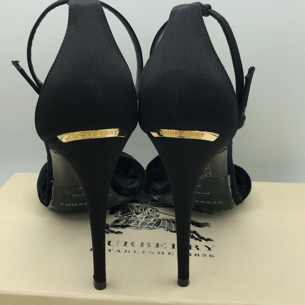Burberry Black Suede Stiletto Sandals with Gold Accents - Picture 4 of 9